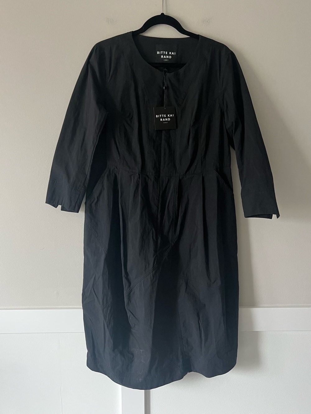 Bitte Kai Rand Black Midi Dress L Minimalist Scandinavian Pocket Shift NWT